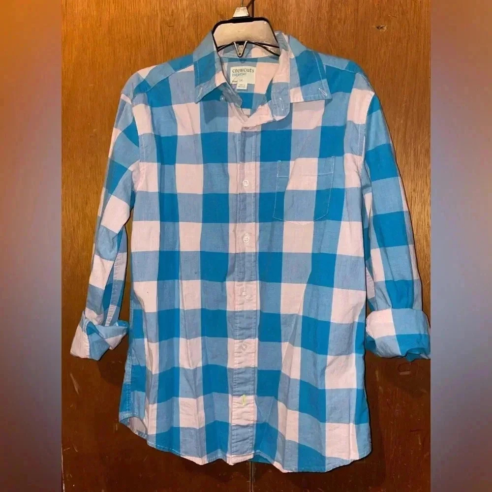 Boys Crewcuts Everyday blue/white plaid long sleeve button up - 14 - NWT​